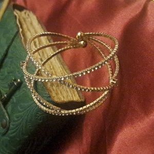Metal Gold Toned and Rinestone cuff bracelet